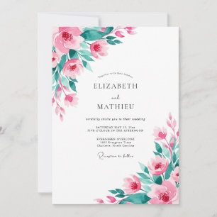 Invitación Boda primaveral atmosférica en rosa y azul turques