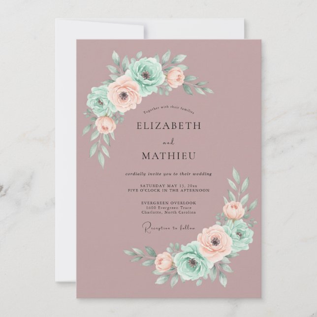 Invitación Boda primaveral de ensueño en malva (Anverso)