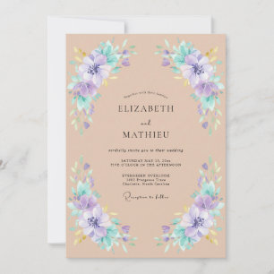 Invitación Boda Primaveral de Flor de Seda Púrpura Suave