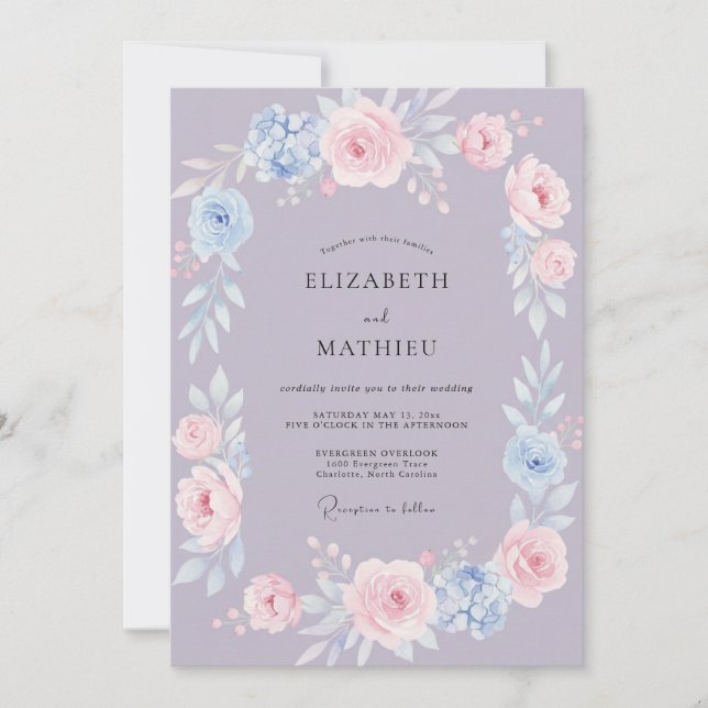 Invitación Boda primaveral de lavanda dichosa (Anverso)