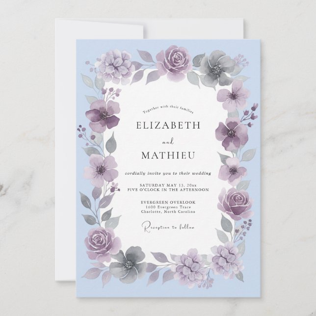 Invitación Boda primaveral delicada de lavanda (Anverso)
