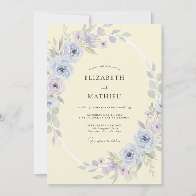 Invitación Boda primaveral dichosa de azul cielo (Anverso)
