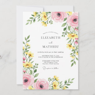 Invitación Boda primaveral dichosa de rosa y amarillo