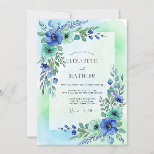 Invitación Boda primaveral etérea con menta azulada