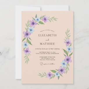 Invitación Boda primaveral etérea de lavanda y melocotón