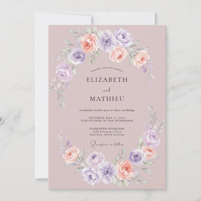Invitación Boda primaveral etérea en color malva (Anverso)