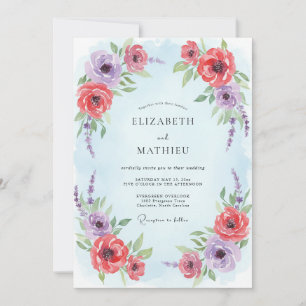 Invitación Boda primaveral ilustrativa de azul pálido