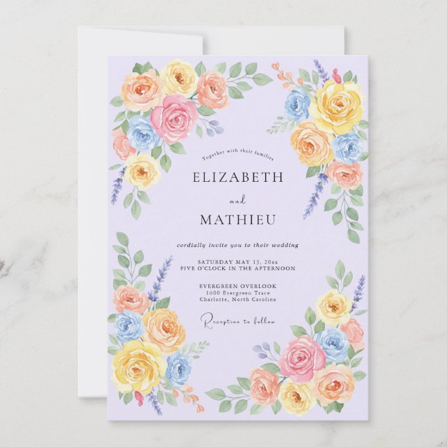 Invitación Boda primaveral pacífica de lavanda (Anverso)
