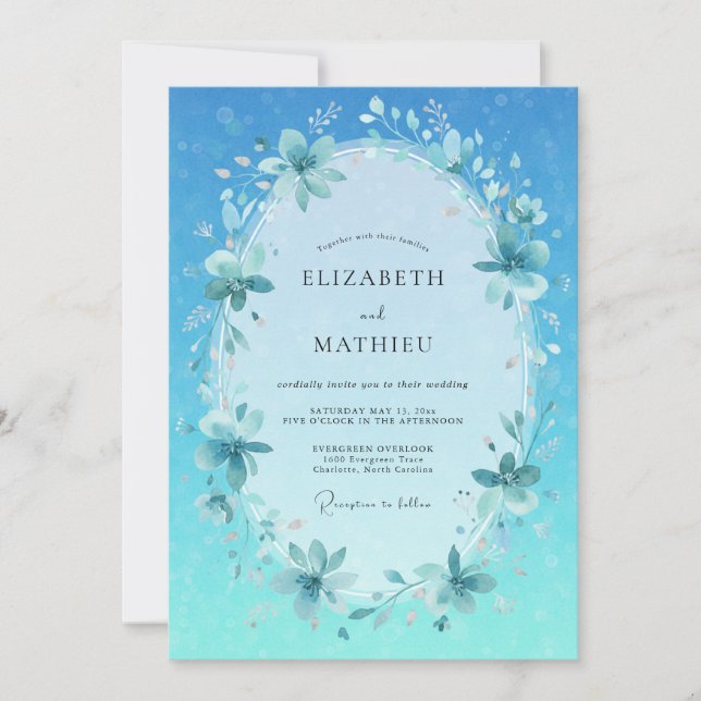 Invitación Boda primaveral pintoresca cian (Anverso)