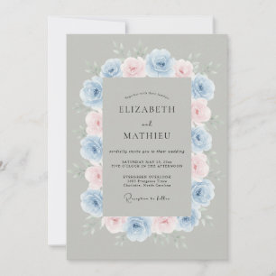 Invitación Boda primaveral pintoresca de azul y rosa