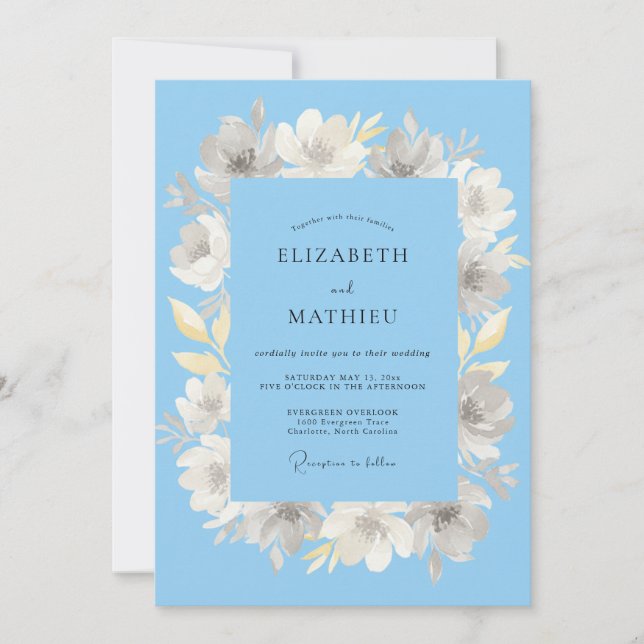 Invitación Boda primaveral refrescante azul azur (Anverso)
