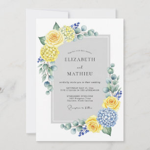 Invitación Boda primaveral refrescante de azul y amarillo