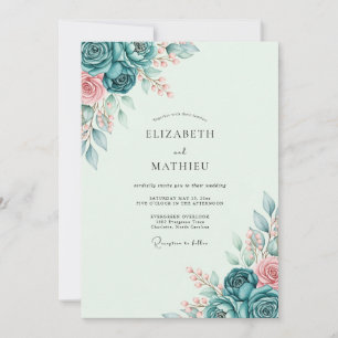 Invitación Boda primaveral tranquila en azul verdoso