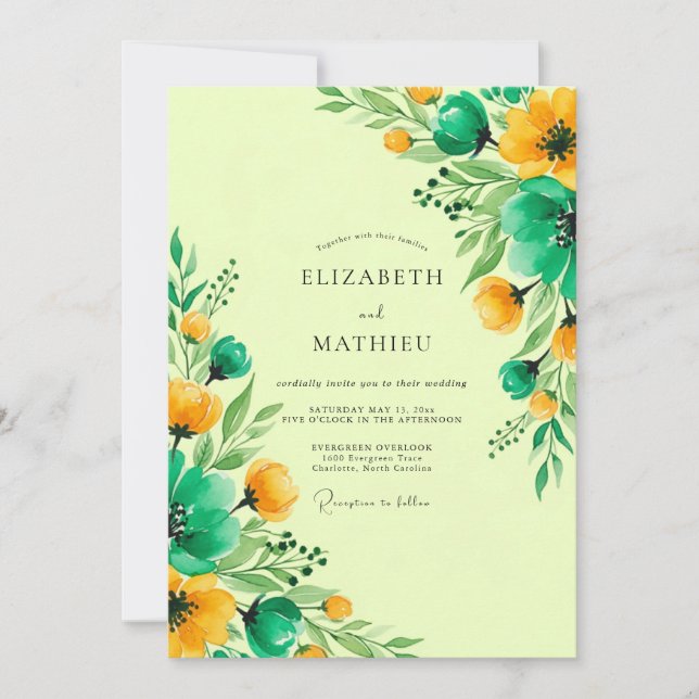 Invitación Boda primaveral verde azulada vívida (Anverso)