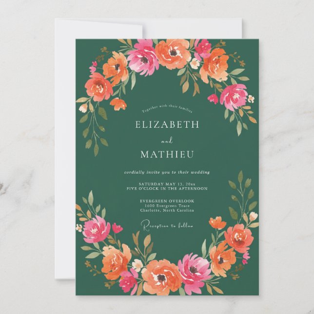 Invitación Boda primaveral verde bosque intenso (Anverso)
