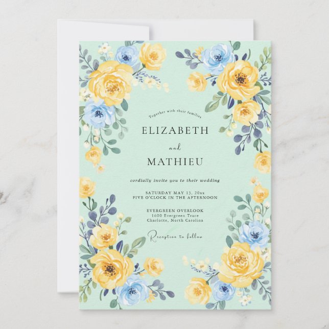 Invitación Boda primaveral verde espuma de mar vívida (Anverso)