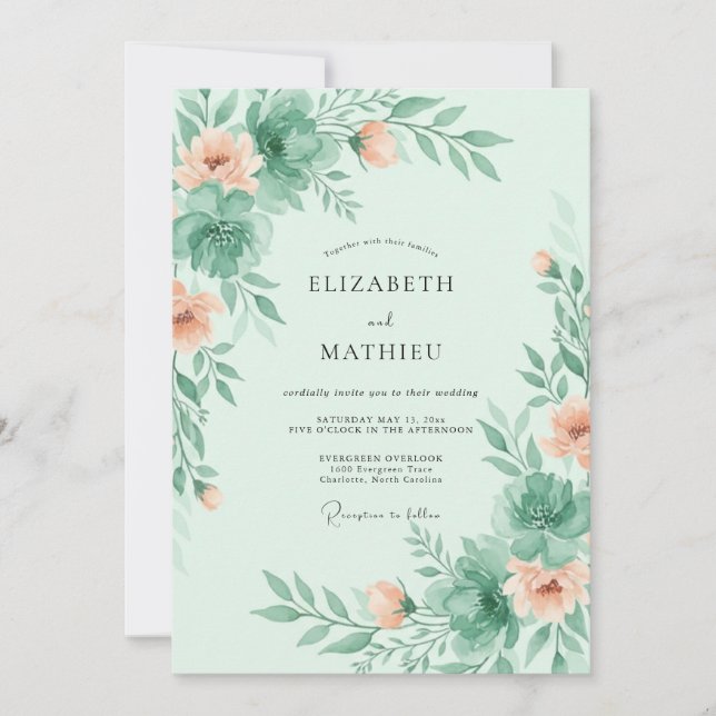 Invitación Boda primaveral verde menta (Anverso)