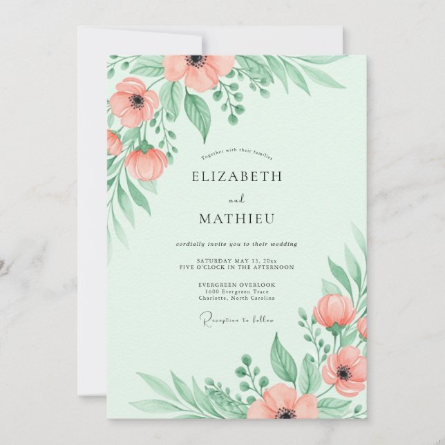 Invitación Boda primaveral verde menta y aireada (Anverso)