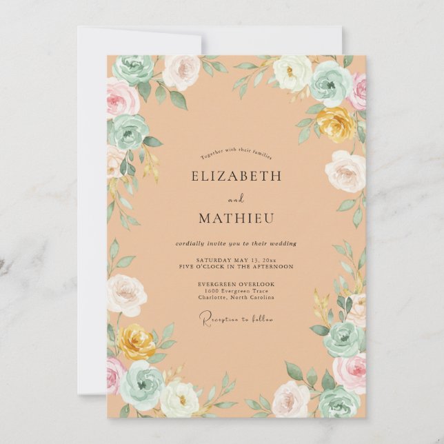 Invitación Boda primaveral vívida albaricoque (Anverso)
