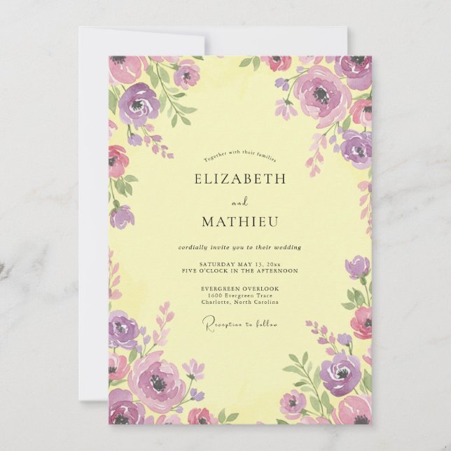 Invitación Boda primaveral vívida de amarillo pálido (Anverso)