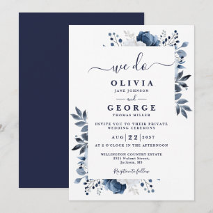 Invitación Boda privado íntimo floral azul botánico