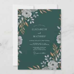 Invitación Boda Profunda de Petrolio con Hojas