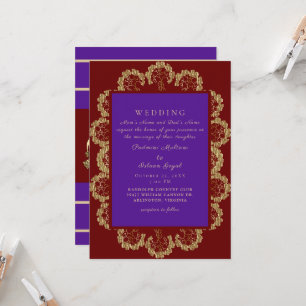 Invitación Boda profundo rojo y morado estilo II indio