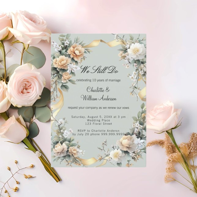 Invitación Boda promesa renovación sage oro verde floral (Subido por el creador)