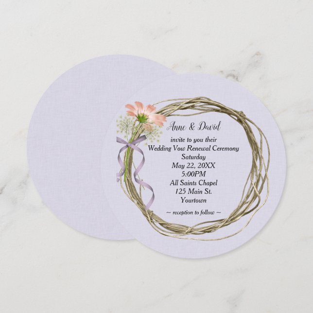 Invitación Boda Promete Renovación De Wreath En Lavender (Anverso / Reverso)