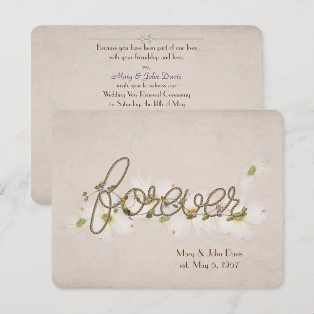 Invitación boda promete renovaciones para siempre con flores (Anverso / Reverso)