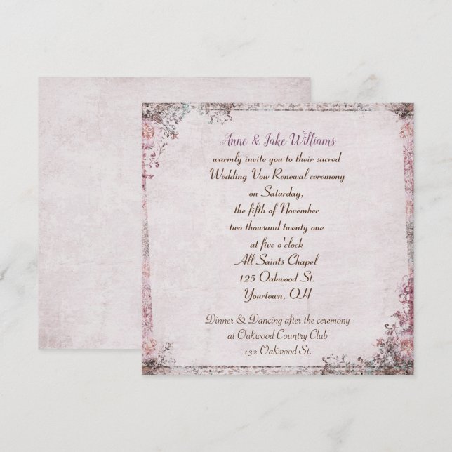 Invitación boda promete renovar la antigua frontera floral (Anverso / Reverso)