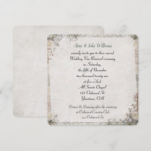 Invitación boda promete renovar la antigua frontera floral (Anverso / Reverso)