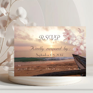 Invitación Boda Puesta de Sol en la Playa, Plumeria RSVP