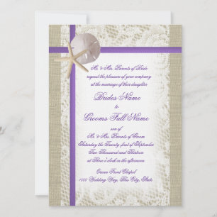 Invitación Boda Purple Beach Burlap y Vintage Lace