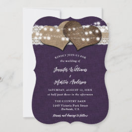 Invitación Boda Purple Country Burlap Lace String Lights