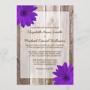 Invitación Boda Purple Daisy Rusn Barn Wood