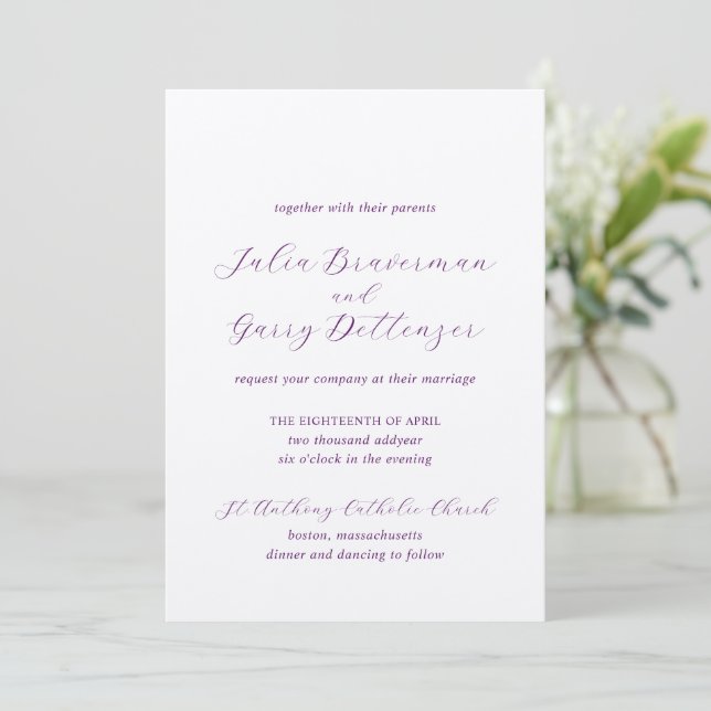 Invitación Boda Purple Elegante Tradicional (Anverso de pie)