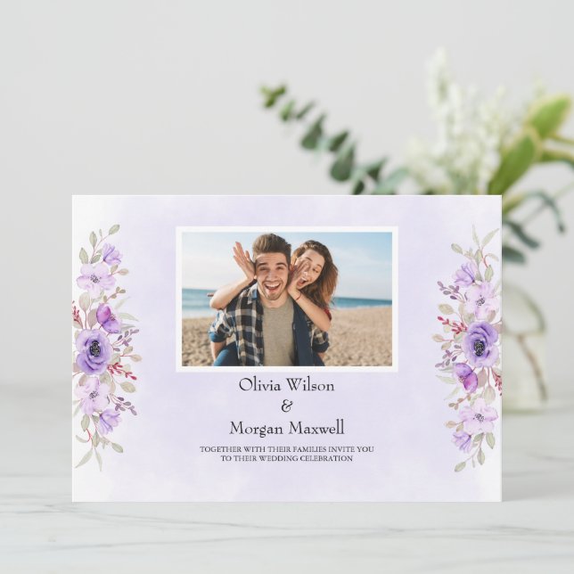 Invitación Boda Purple Floral Elegance Save the Date (Anverso de pie)