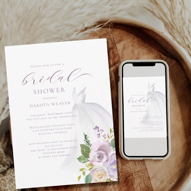 Invitación Boda Purple Floral Vestido Bridal Shower (Subido por el creador)