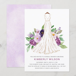 Invitación Boda Purple Floral Vestido Bridal Shower