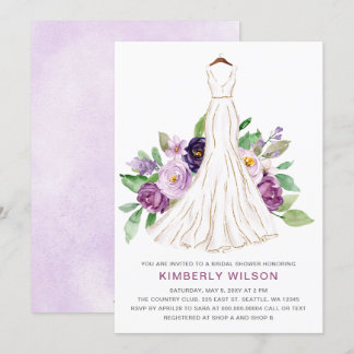 Invitación Boda Purple Floral Vestido Bridal Shower