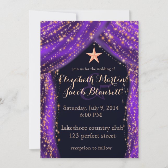 Invitación Boda Purple & Gold de las noches árabes (Anverso)