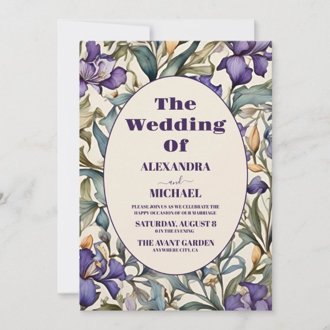 Invitación Boda Purple Iris Art Nouveau (Anverso)