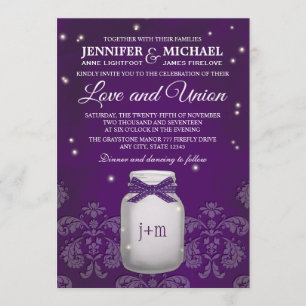 Invitación Boda Purple Mason Jar con luciérnagas