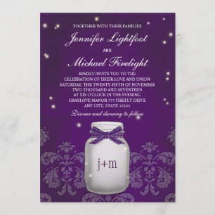 Invitación Boda Purple Mason Jar con luciérnagas