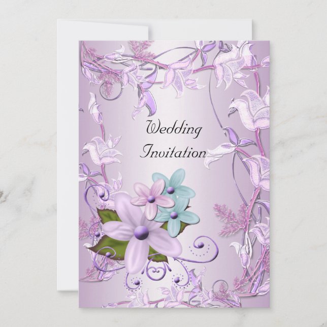 Invitación Boda Purple Mauve Floral (Anverso)