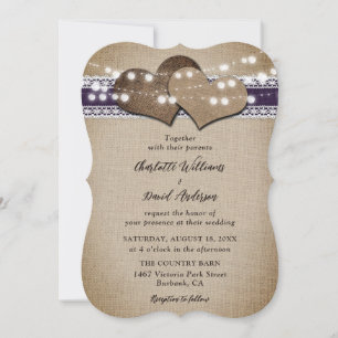 Invitación Boda Purple Rustic Country Burlap Lace