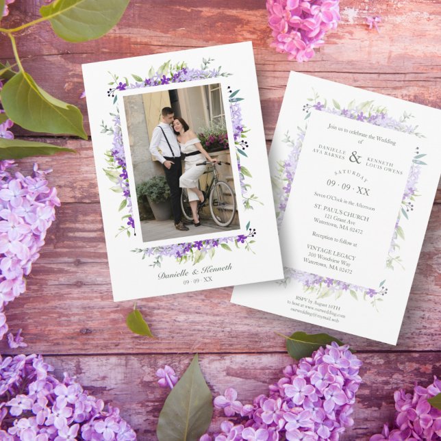 Invitación Boda Purple Shades Flores y ramas Foto (Subido por el creador)