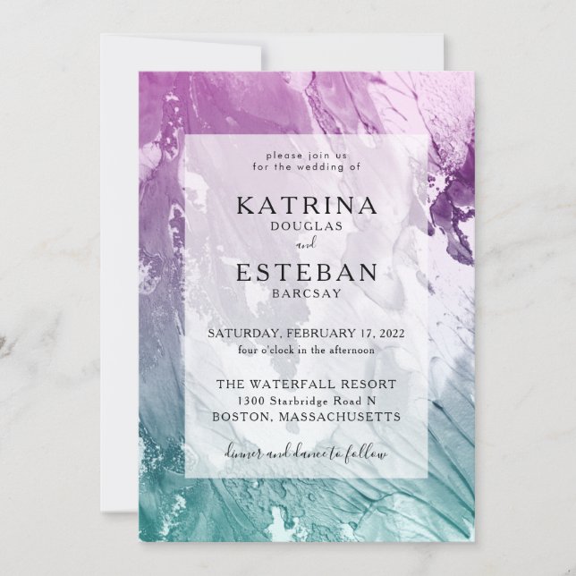 Invitación Boda Purple Verde azulada elegante (Anverso)
