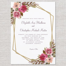 Boda Púrpura Cassis Marco Dorado Floral Acuarela